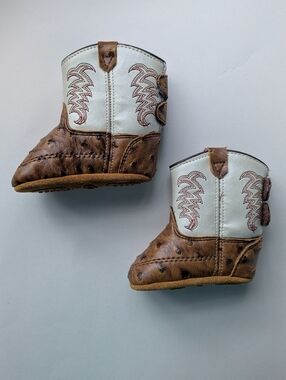 Old West Infant Boy's Poppets Faux Leather Tan Boots size 1